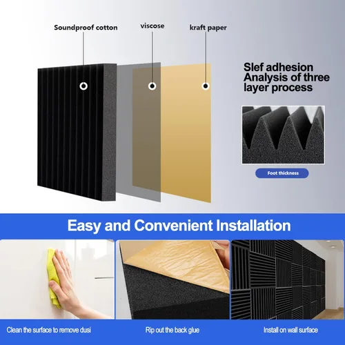 Vista 5 de Paneles de espuma acústica, paneles de espuma acústica con cuña de 2 x 12 x 12 pulgadas, autoadhesivos de algodón de alta densidad que absorbe
