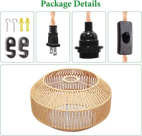 Vista 5 de Lámpara Colgante Enchufable Luz Colgante de Ratán Luces Colgantes con Cable Enchufable Lámpara Colgante Luces Colgantes con Cable Enchufable Lámpara