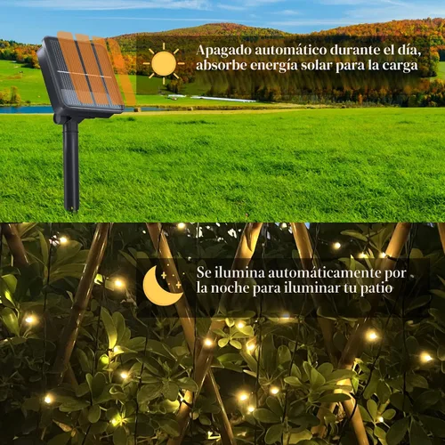 Vista 6 de Selarlyt - 2 paquetes de luces solares de Navidad para exteriores, 22 m, 200 luces LED solares con 8 modos de iluminación, luces solares Rojo