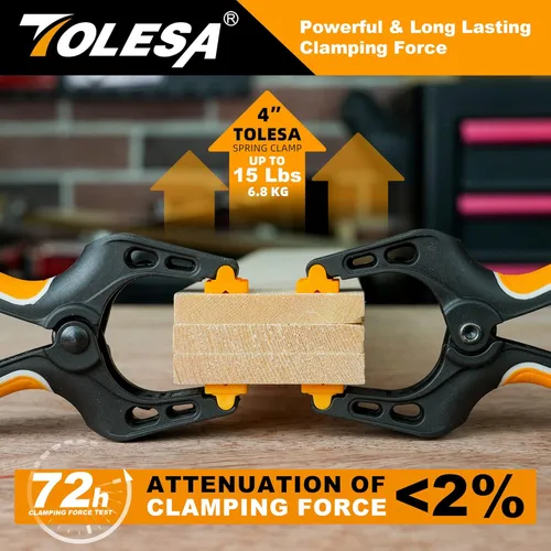 Vista 2 de TOLESA Abrazaderas de resorte resistentes de 4 pulgadas, 8 abrazaderas de madera grandes con 30 libras de fuerza de sujeción potente abrazaderas