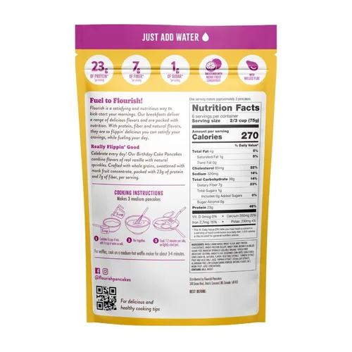 Vista 2 de Flourish Mezcla de Harina para Panqueques y Gofres con Proteína, con Proteína de Suero de Leche y Semilla de Lino, Sin Azúcar Añadida, Alta