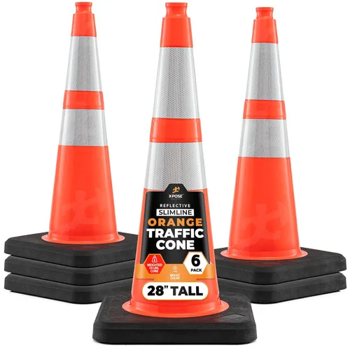 Vista 93 de Xpose Safety Conos de tráfico naranjas de 28 pulgadas con collares de 6 y 4 pulgadas, 1 paquete – Cono de seguridad de plástico PVC multiusos