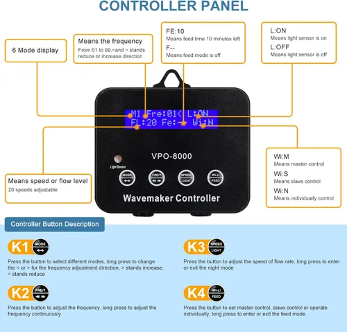 Vista 4 de 2100GPH - Fabricante de ondas para acuario con controlador Mini DC 24V 12W Powerhead con montaje magnético, Wavemaker con pantalla LED para tanque