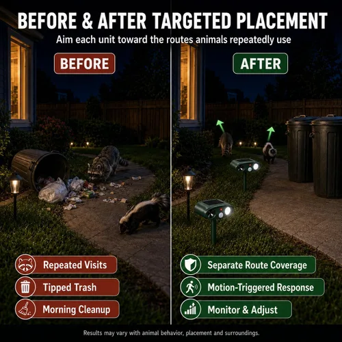 Vista 4 de 0601 Sonic Fortress Pro - Dispositivos repelentes de ciervos, repelente solar ultrasónico de animales con sensor de movimiento y luz de flash, carga