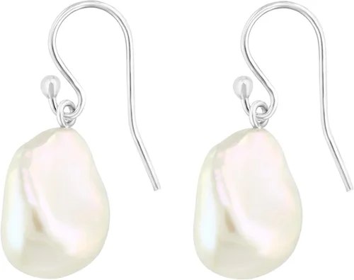 Vista 5 de Pendientes de plata de ley 925 AAAA blanco cultivado de agua dulce barroca de 1.0in (tamaños a elegir)