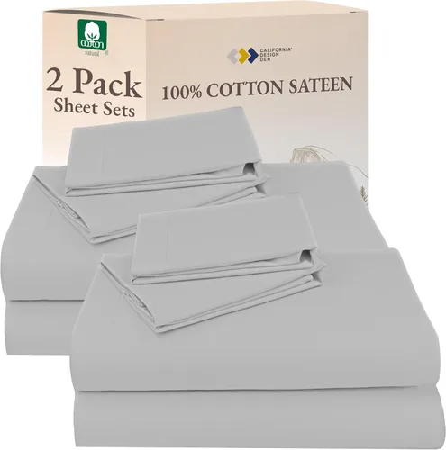 Vista 47 de California Design Den - Paquete de 2 juegos de sábanas 100% algodón, suaves y duraderas, con esquinas profundas, refrescantes, de tejido de satén