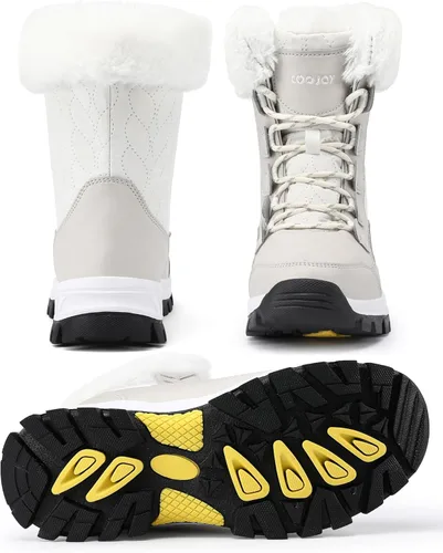 Vista 6 de COOJOY Botas de nieve de invierno impermeables para mujer, zapatos cálidos, peludos, a media pantorrilla, ligeras, para caminar y senderismo, botines
