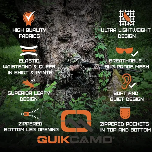 Vista 3 de QuikCamo Mossy Oak 3D Leafy Camo Ghillie Suit - Breathable Quiet Mesh, Snaps and Zippered Pockets for Turkey Hunting