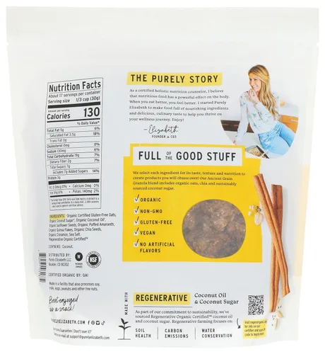 Vista 2 de Purely Elizabeth Granola orgánica original de grano antiguo, 18 onzas