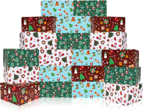 Vista 7 de Cholemy Paquete de 20 cajas de envío de Navidad, cajas de regalo de Navidad decorativas con 4 diseños, cajas de Navidad vacías, reciclables