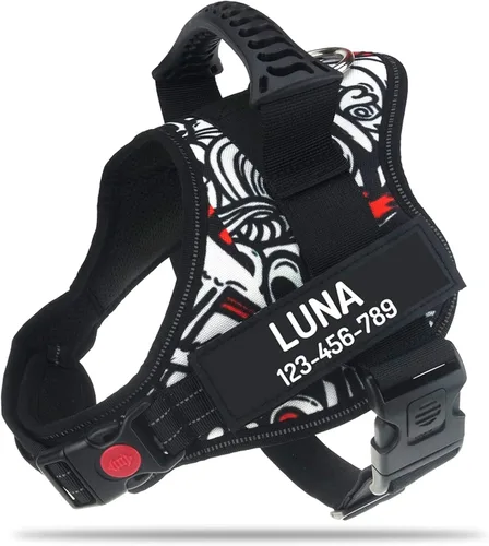 Vista 15 de Arnés de perro personalizado anti tirón con nombre y número de teléfono personalizados de PawPawify, arnés resistente para evitar tirones, Negro