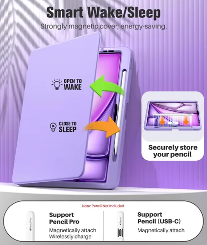 Vista 6 de MoKo Funda para iPad Air de 13 pulgadas M3 2025 y M2 2024 con soporte para lápices, funda para iPad Air 13 [protector de pantalla integrado]