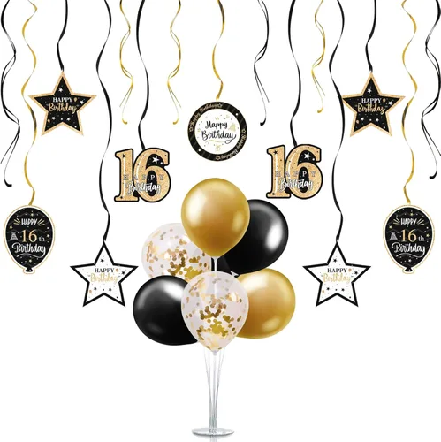 Vista 28 de Juego de decoraciones para fiesta de cumpleaños número 12, serpentinas azules con soporte de globo de mesa azul, decoraciones de fiesta