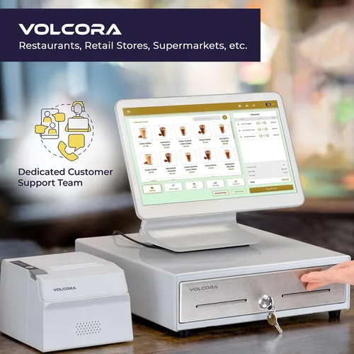 Vista 5 de Volcora Cajón de Caja Registradora Manual de Apertura por Empuje de 13" para Sistema de Punto de Venta (POS) - Blanco con Panel Táctil Frontal
