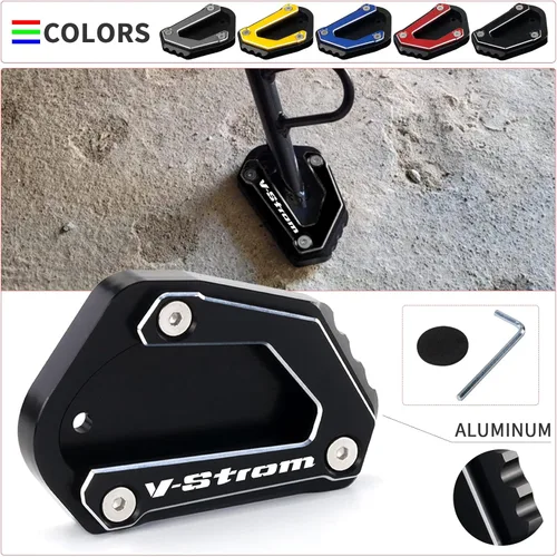 Vista 6 de Para Suzuki V-Strom 650 650XT DL650 2004-2022 Extensión de aluminio CNC de motocicleta para soporte lateral almohadilla placa de soporte vstrom 650