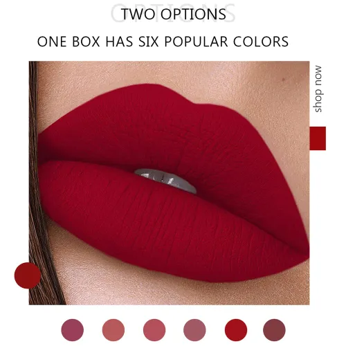 Vista 3 de Juego de maquillaje líquido de lápiz labial mate, 6 piezas de larga duración, antiadherentes, no se decolora, kit de brillo de labios de terciopelo