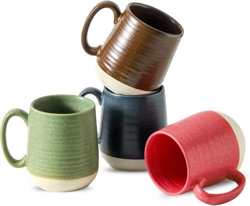 Vista 24 de Juego de tazas de café de cerámica grandes - 15 oz tazas de café con mango de porcelana, juego de 4 con mango, perfectas para capuchino, té, moca