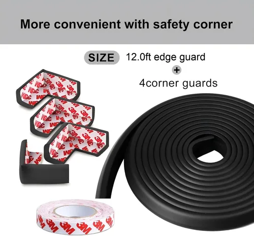 Vista 3 de Esquinas y bordes de espuma a prueba de bebés, protector de esquina para bebés (borde de 12 pies + 4 esquinas) adhesivo para mesa, muebles, cortar a