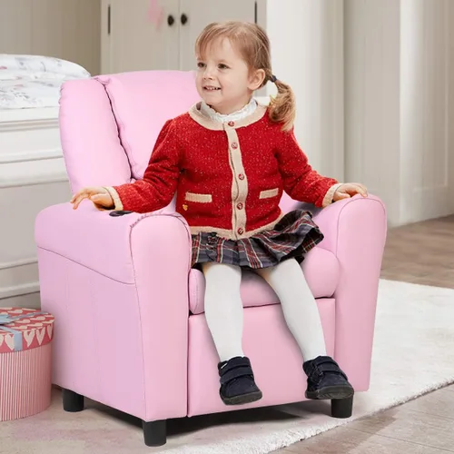 Vista 2 de Costzon, sillón reclinable niños, sillón, sofá para niños, con soporte para taza., Rojo