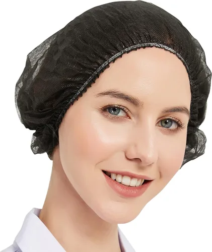 ProtectX Paquete de 100 redes desechables negras para el cabello, cubierta elástica para la cabeza, gorras Bouffant, cubierta de cabeza de