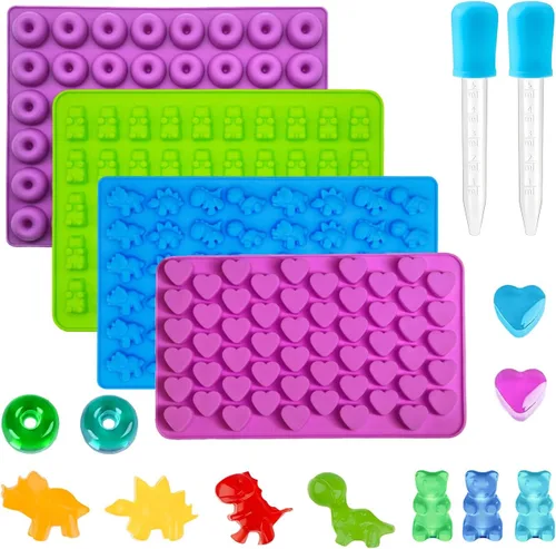 Vista 5 de 2 moldes de silicona para caramelos de dinosaurio, 8 cavidades con forma de T-rex, estegosaurio, triceratops, brontosaurio, antiadherentes y sin BPA