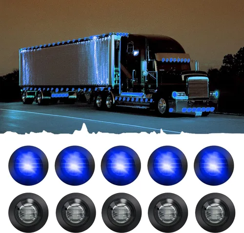 Vista 10 de juego de 10 luces LED selladas impermeables ámbar de 3/4" mini redondas, luces indicadoras delanteras, traseras y laterales, luces de gálibo