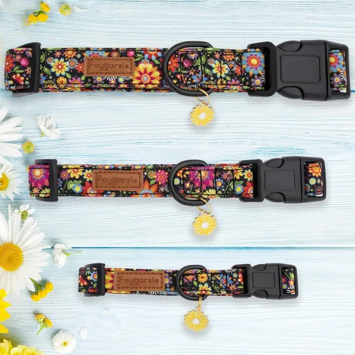 Vista 6 de Faygarsle Collar de perro floral para niñas y perras, collar suave y elegante para mascotas con diseño de flores, collar negro ideal para perros