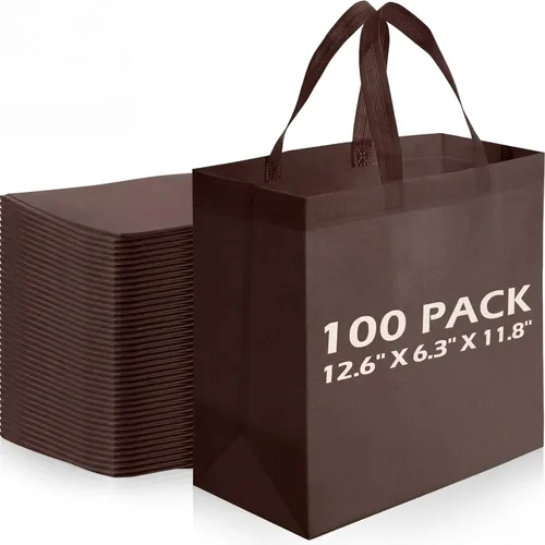 Vista 20 de Reginary 100 bolsas reutilizables con asa de comestibles no tejidas para tiendas, eventos y tiendas minoristas (beige)