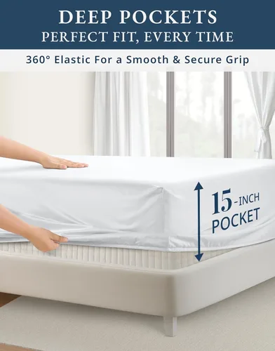 Vista 243 de LANE LINEN - Sábanas individual 100% algodón egipcio suave, cómodo y grueso de calidad de hotel, costuras reforzadas totalmente elásticas, sin