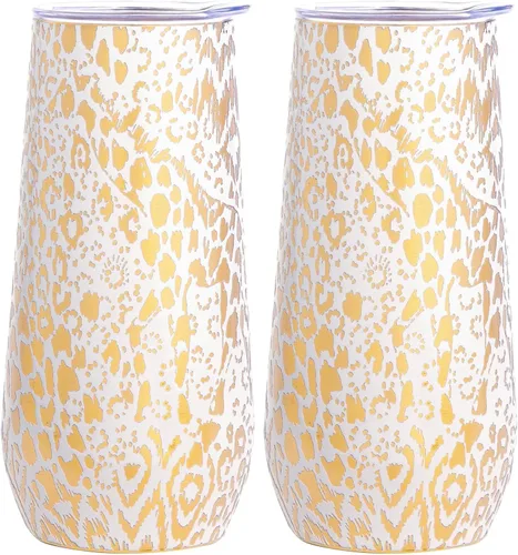 Vista 11 de Lilly Pulitzer - Vaso de champán sin tallo de 10 onzas, pequeño vaso de acero inoxidable con tapa, copa de metal aislada de doble pared, cereza