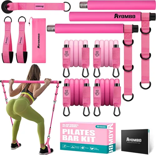 Kit de barra de pilates Ayombo con bandas de resistencia, equipo de entrenamiento de pilates para piernas, cadera, cintura, brazo, equipo de