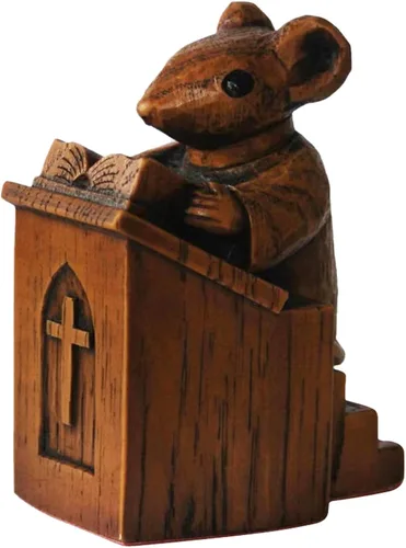 Yuhoo Church Mouse Statue, Wooden Church Mouse in The Pulpit Collectible Figurine for Home and Office Desktop Decor, Mouse Ornament On The Pulpit