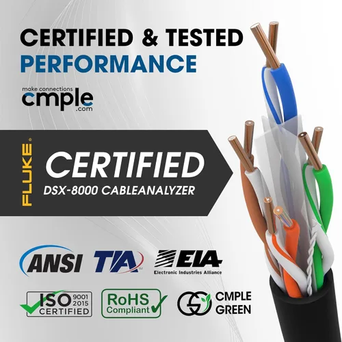 Vista 3 de Cmple - Cable Cat6 1000 pies a granel, cable Ethernet LAN Cat 6, cable de red UTP 23AWG CMR Riser 10Gbps 550 MHz, caja dispensadora de 1000 pies