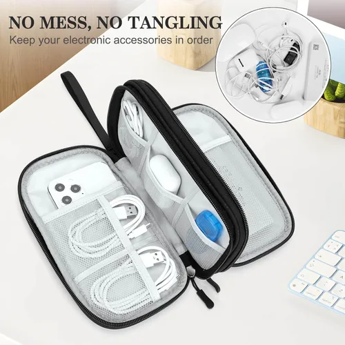Vista 47 de FYY Organizador para accesorios electrónicos, para viajes, para cables, celular y cargadores, estuche portátil, impermeable, doble capa, bolsa