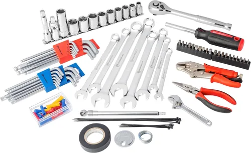 Vista 3 de Powerbuilt Kit de herramientas para motocicleta de 100 piezas con estuche enrollable, carretera, llaves de viaje, trinquete, dados - 643028ECE