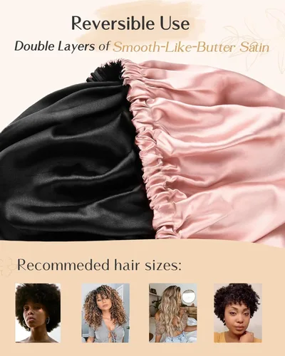Vista 4 de YANIBEST Capó de satén de doble capa de seda ajustable para el cabello para dormir, capó para el cabello para mujeres, cabello rizado y natural