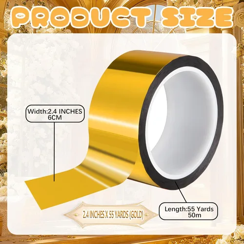 Vista 2 de Easy 99 Cinta metálica de espejo cinta adhesiva adhesiva para bricolaje, cintas decorativas, 2.4 pulgadas x 55 yardas (dorado)
