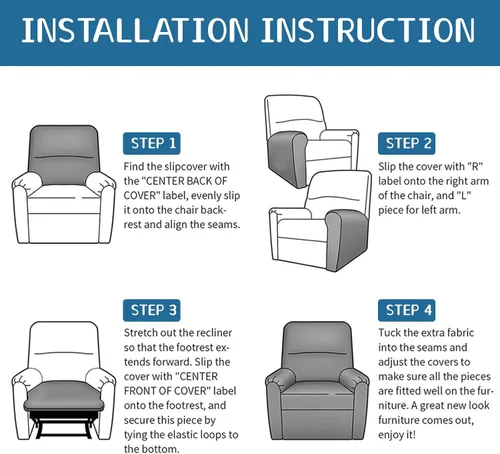 Vista 7 de Eco-Ancheng Fundas reclinables Lazyboy de 4 piezas, fundas para sofá reclinable, fundas antideslizantes para sillas reclinables, con bolsillos
