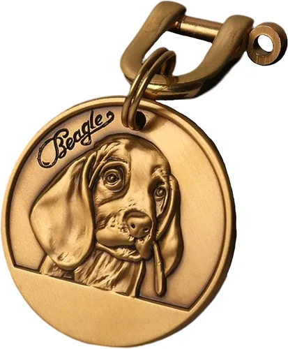 Vista 39 de Etiquetas de identificación para perros de latón macizo con grabado de letras, patrón de alivio 3D frontal, texto personalizado grabado láser