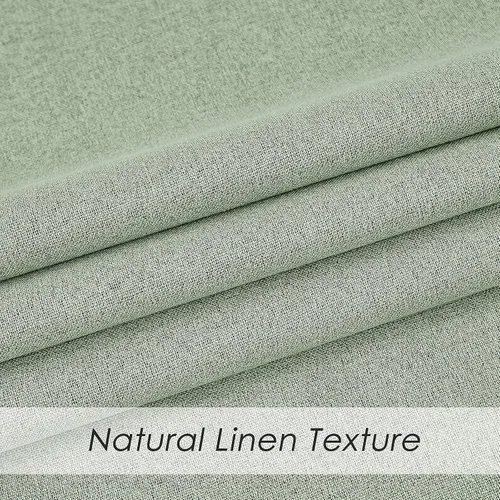 Vista 8 de Melodieux Cortinas opacas de lino verde de 84 pulgadas de largo para dormitorio, sala de estar, arpillera rústica, aislamiento térmico, cortinas
