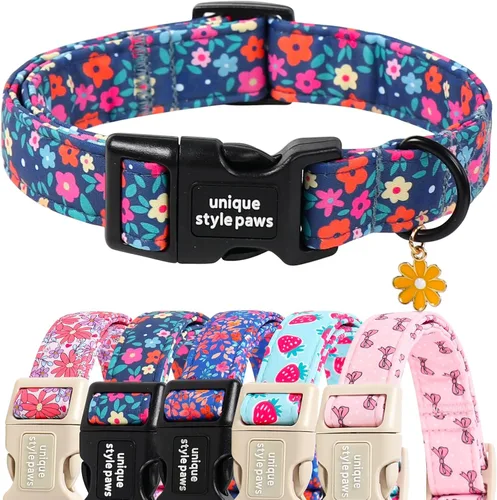 Vista 10 de Collar de perro de estilo único Valentine con hebilla de plástico y colgante en forma de corazón de amor en negro y rosa, collares de algodón