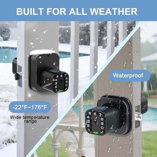 Vista 5 de Richelock IU53 - Cerradura de puerta con teclado y huella digital de doble cara, para todo tipo de clima, entrada biométrica totalmente impermeable