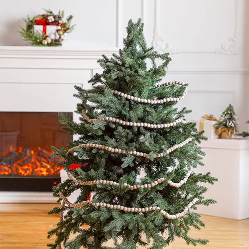 Vista 6 de FairySandy Guirnalda de cuentas de madera de Navidad de 39.3 pies, guirnalda redonda de cuentas de madera esmerilada, decoración rústica de Navidad