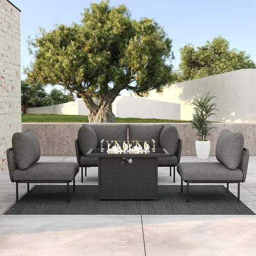 Vista 52 de LayinSun Juego de muebles de patio de aluminio de 7 piezas, sofá modular moderno con mesa auxiliar y cojín de grosor mejorado Gris claro