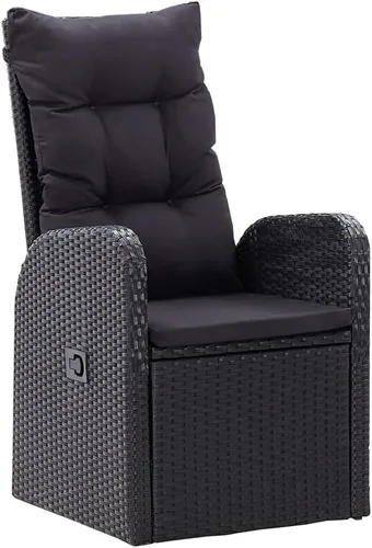 Vista 4 de 5-Piece Patio Furniture Set, Black PE Rattan Outdoor Dining Table & Recliner Chairs with Cushions, 55" Rectangular Glass-Top, Robust