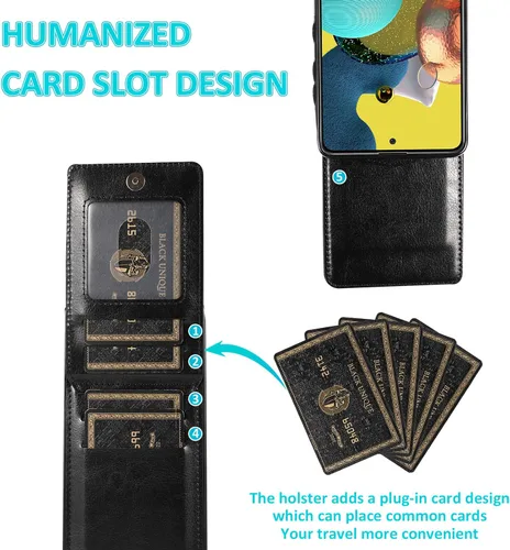 Vista 4 de Funda de teléfono para Samsung Galaxy A71 5G con protector de pantalla de vidrio templado y tarjetero para tarjetas de crédito, soporte de piel Negro