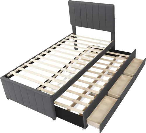 Vista 16 de SOFTSEA Cama de plataforma tapizada tamaño Queen con cajón de almacenamiento, marco de cama tapizado con cabecera con respaldo de alas, soporte