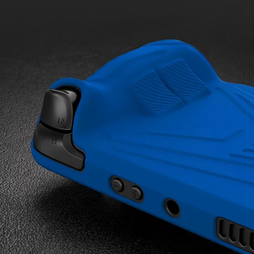 Vista 3 de PlayVital Armor Series - Funda ergonómica para Steam Deck LCD, protector de silicona suave con botón trasero mejorado diseñado y tapas de agarre Azul