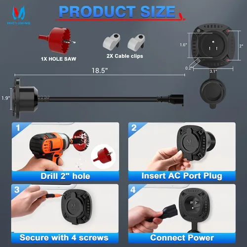Vista 5 de MICTUNING Enchufe de puerto de CA de 20 A 125 V con adaptador de hoja en T 5 en 1, enchufe de entrada de alimentación de alta resistencia de 12 AWG