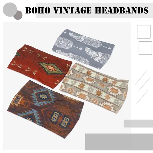 Vista 6 de FULZTEY Diademas Boho para mujer, diademas elásticas vintage con estampado de tela, banda de pelo anudada ancha, bandas de pelo suaves de algodón